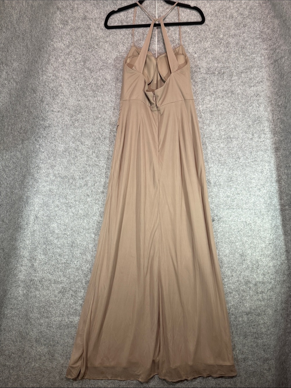 Azazie Champagne Chiffon Bridesmaid Dress Size A10 Cowl Neck Ruched Slit Boning - Picture 6 of 12
